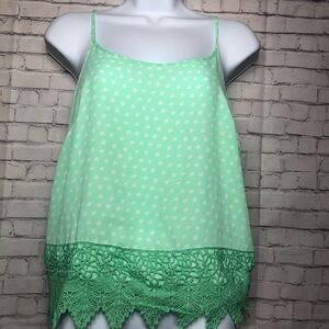 Maurices Adjustable Tank Top Green with White Polka Dots Size Small